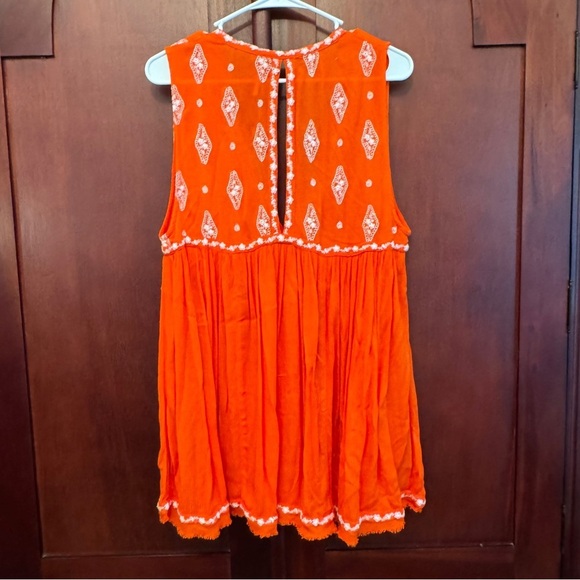 Free People Orange Boho Diamond Embroidered Sleeveless Tunic Top Size Medium - Picture 3 of 12